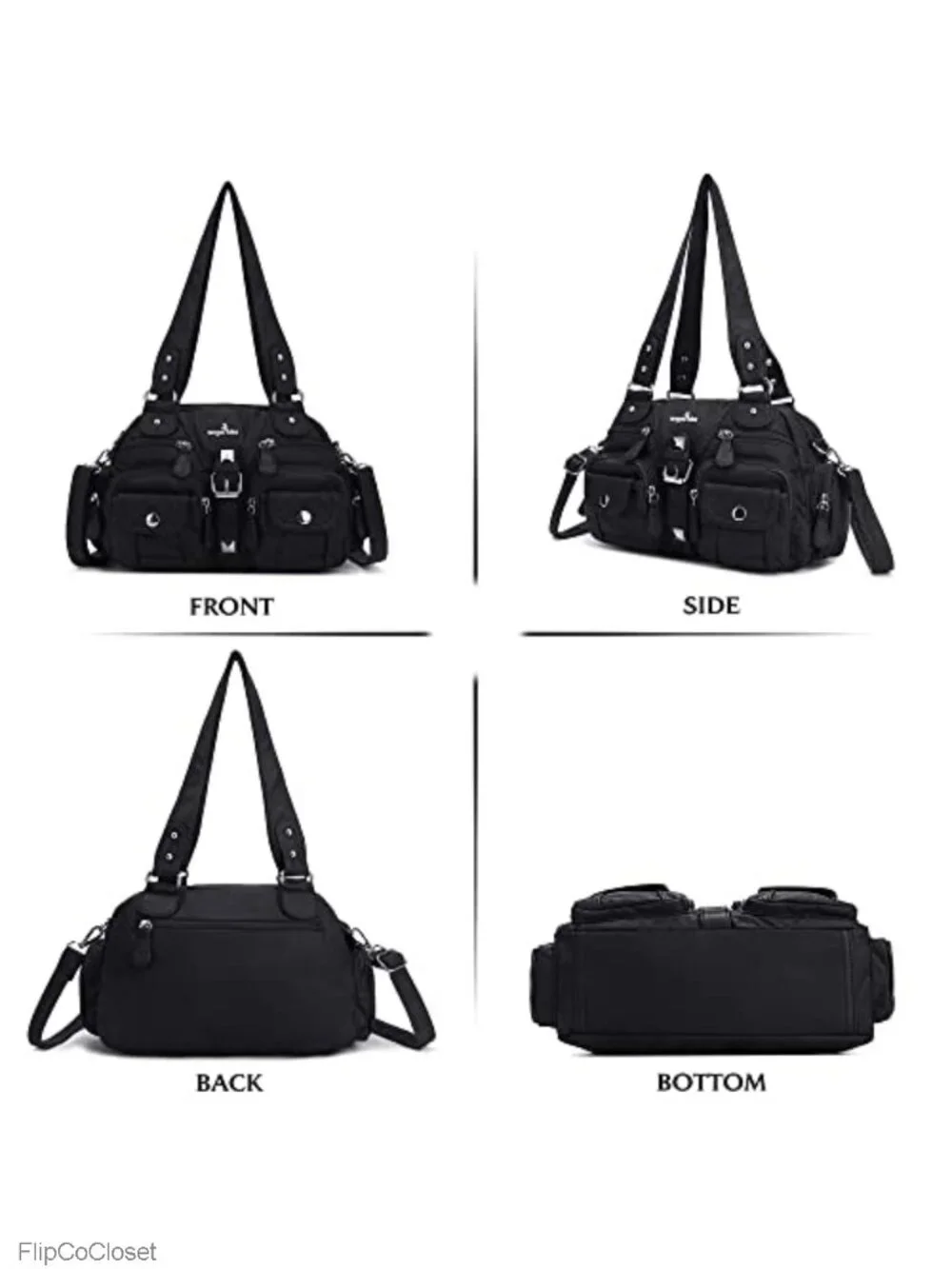 Washed PU Leather Hobo Crossbody Shoulder Bag Multi-Pocket Detachable Strap